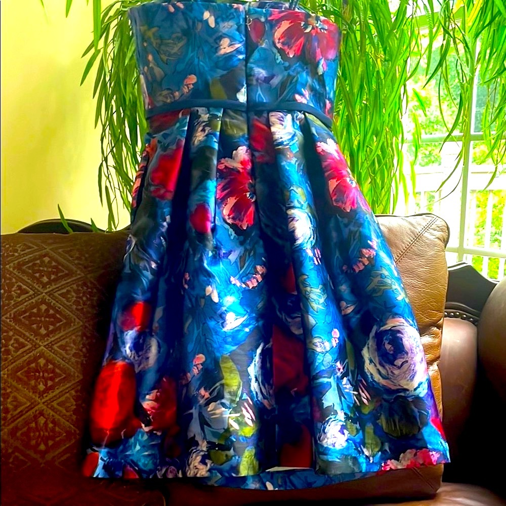 Pamella Roland Blue and Purple Floral Dress